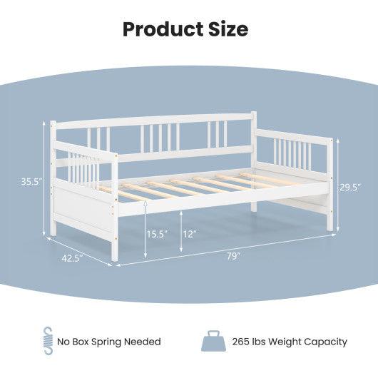 Twin Size Wooden Slats Daybed Bed with Rails-White at Set Shop and Smile
