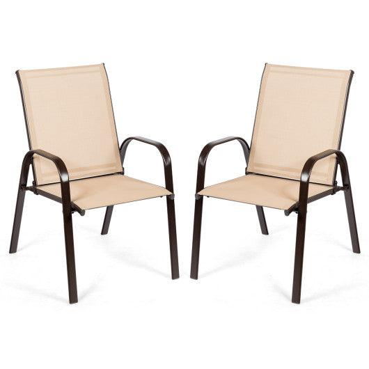 2 Pcs Patio Chairs Outdoor Dining Chair with Armrest-Beige at Set Shop and Smile