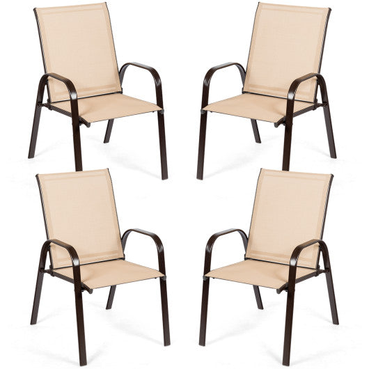 2 Pcs Patio Chairs Outdoor Dining Chair with Armrest-Beige - Set Shop and Smile