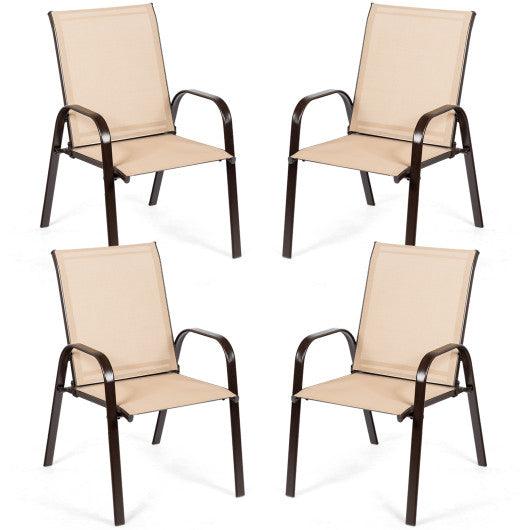 2 Pcs Patio Chairs Outdoor Dining Chair with Armrest-Beige at Set Shop and Smile