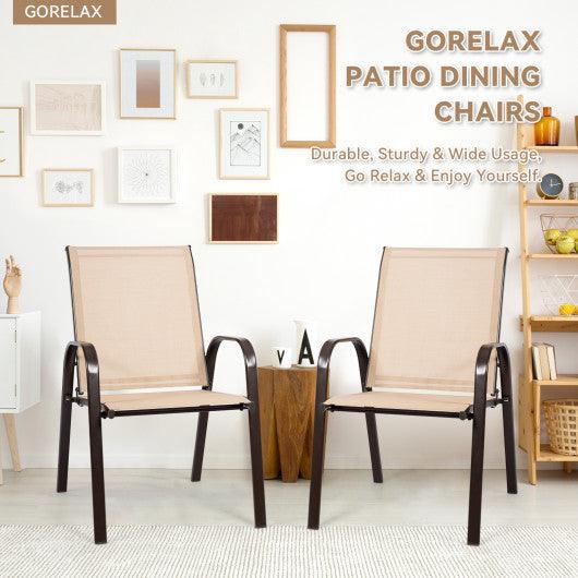 2 Pcs Patio Chairs Outdoor Dining Chair with Armrest-Beige at Set Shop and Smile