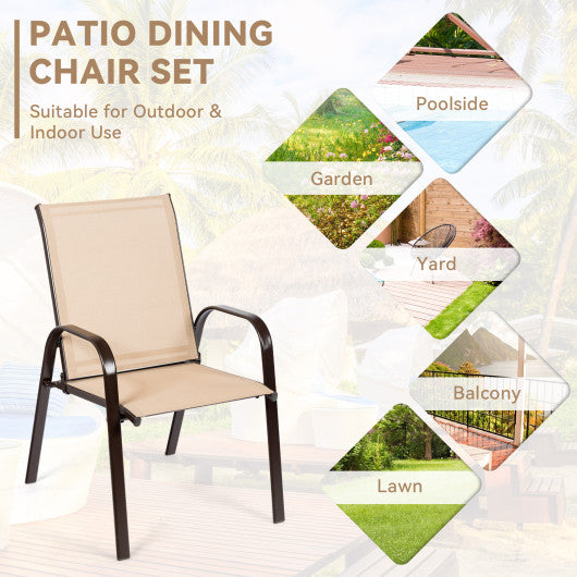 2 Pcs Patio Chairs Outdoor Dining Chair with Armrest-Beige - Set Shop and Smile