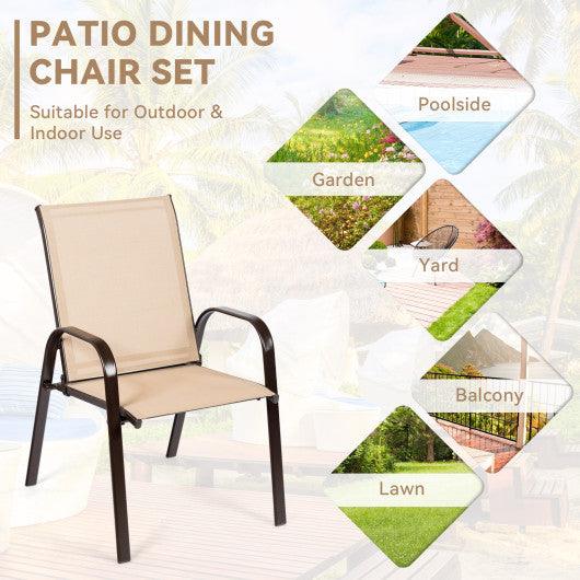 2 Pcs Patio Chairs Outdoor Dining Chair with Armrest-Beige at Set Shop and Smile