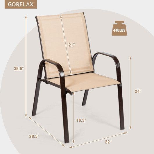 2 Pcs Patio Chairs Outdoor Dining Chair with Armrest-Beige at Set Shop and Smile