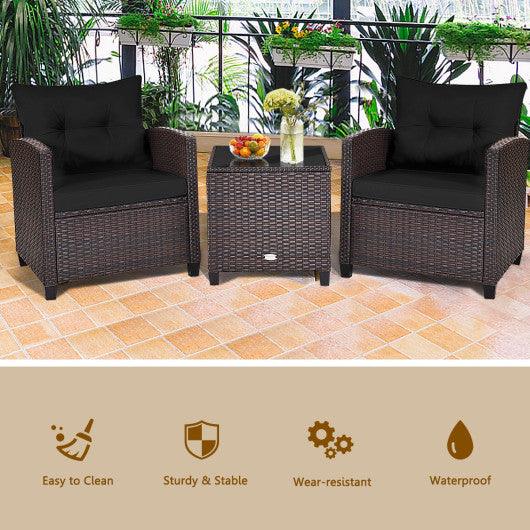 3 Pcs Patio Rattan Furniture Set Cushioned Conversation Set Coffee Table -Black at Set Shop and Smile