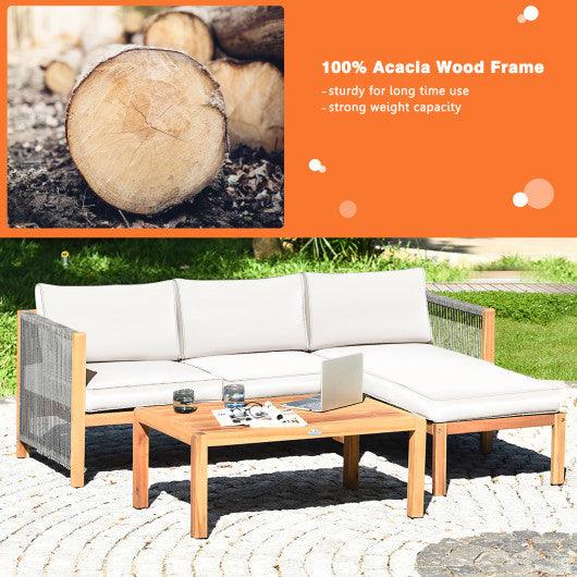 3 Pieces Patio Acacia Wood Sofa Furniture Set with Nylon Rope Armrest-White at Set Shop and Smile