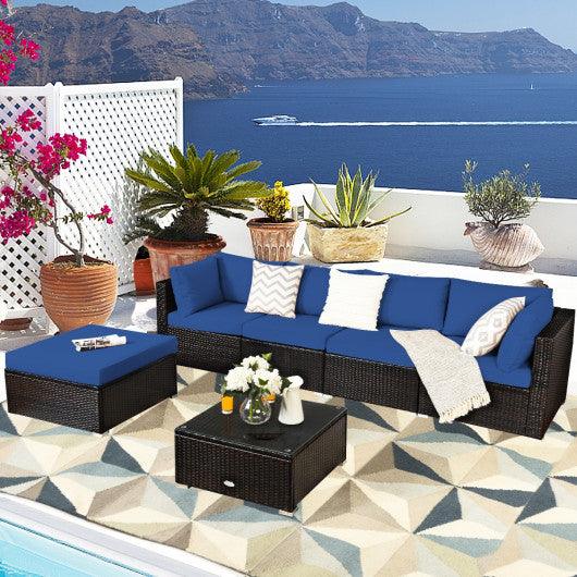 6 Pieces Outdoor Patio Rattan Furniture Set Sofa Ottoman at Set Shop and Smile