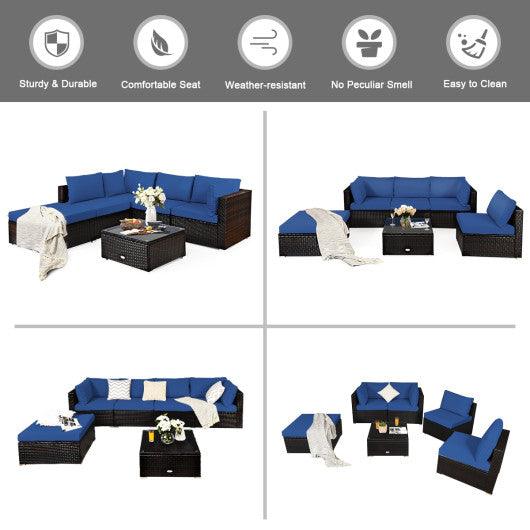 6 Pieces Outdoor Patio Rattan Furniture Set Sofa Ottoman at Set Shop and Smile