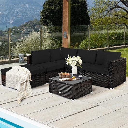 6 Pieces Outdoor Patio Rattan Sectional Sofa Set with Coffee Table-Black at Set Shop and Smile