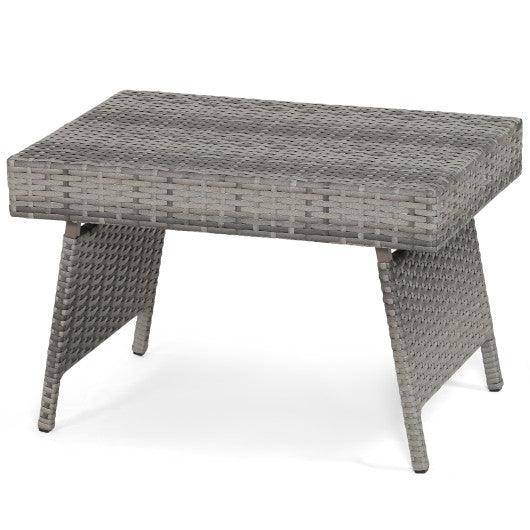 Folding PE Rattan Side Coffee Table Patio Garden Furniture-Gray at Set Shop and Smile