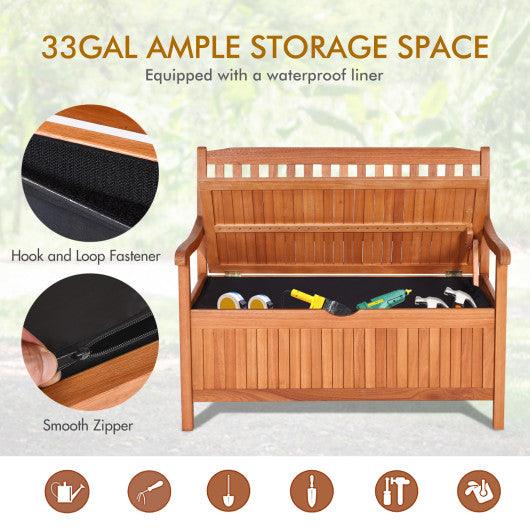 33 Gallon Wooden Storage Bench with Liner for Patio Garden Porch at Set Shop and Smile