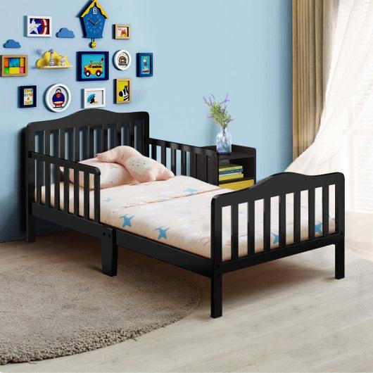 Classic Design Kids Wood Toddler Bed Frame with Two Side Safety Guardrails-Black at Set Shop and Smile