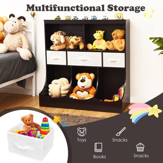 Freestanding Combo Cubby Bin Storage Organizer Unit W/3 Baskets-Brown at Set Shop and Smile