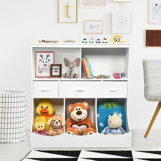 Freestanding Combo Cubby Bin Storage Organizer Unit W/3 Baskets-White at Set Shop and Smile