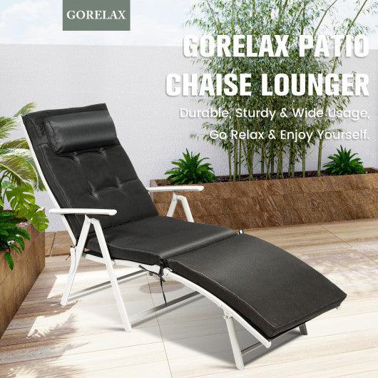 Adjustable Outdoor Lightweight Folding Chaise Lounge Chair with Pillow-Black at Set Shop and Smile