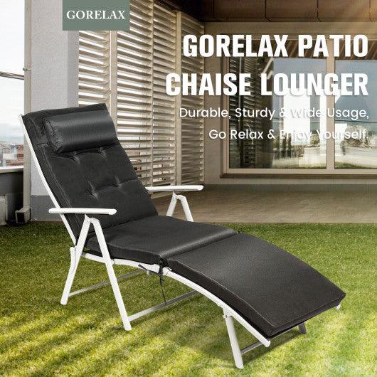 Adjustable Outdoor Lightweight Folding Chaise Lounge Chair with Pillow-Black at Set Shop and Smile