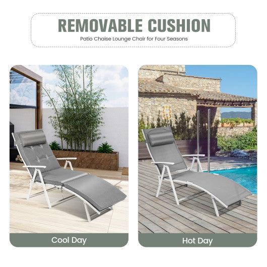 Adjustable Outdoor Lightweight Folding Chaise Lounge Chair with Pillow-Gray at Set Shop and Smile