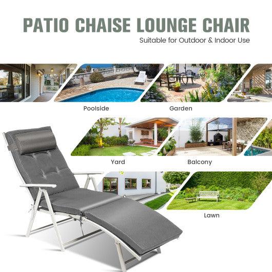 Adjustable Outdoor Lightweight Folding Chaise Lounge Chair with Pillow-Gray at Set Shop and Smile