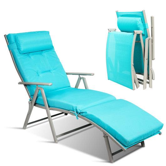 Adjustable Outdoor Lightweight Folding Chaise Lounge Chair with Pillow-Blue at Set Shop and Smile