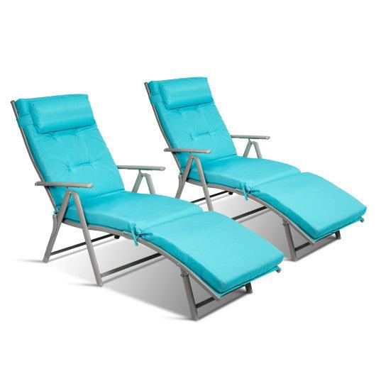Adjustable Outdoor Lightweight Folding Chaise Lounge Chair with Pillow-Blue at Set Shop and Smile