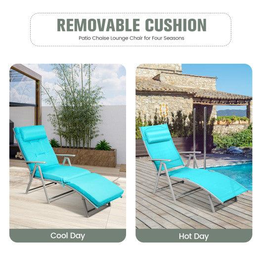Adjustable Outdoor Lightweight Folding Chaise Lounge Chair with Pillow-Blue at Set Shop and Smile