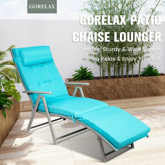 Adjustable Outdoor Lightweight Folding Chaise Lounge Chair with Pillow-Blue at Set Shop and Smile