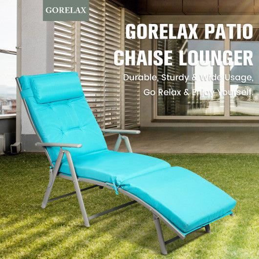 Adjustable Outdoor Lightweight Folding Chaise Lounge Chair with Pillow-Blue at Set Shop and Smile