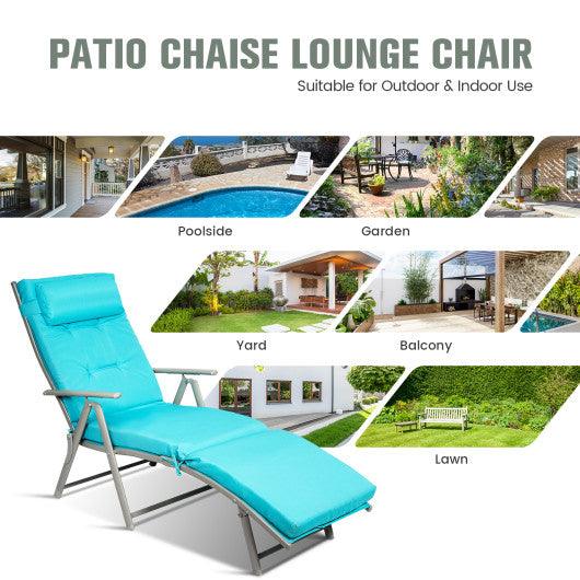 Adjustable Outdoor Lightweight Folding Chaise Lounge Chair with Pillow-Blue at Set Shop and Smile