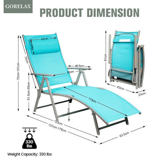 Adjustable Outdoor Lightweight Folding Chaise Lounge Chair with Pillow-Blue at Set Shop and Smile