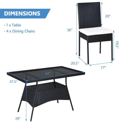 5 Pieces Outdoor Patio Rattan Dining Set with Glass Top with Cushions at Set Shop and Smile