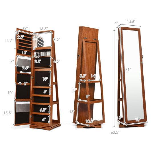 360° Rotatable 2-in-1 Lockable Jewelry Cabinet with Full-Length Mirror-Brown at Set Shop and Smile