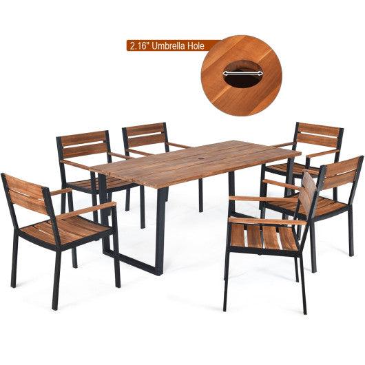 7 Pieces Patented Outdoor Patio Dining Table Set with Hole at Set Shop and Smile