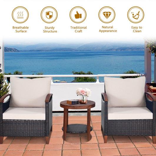 3 Pieces Patio Rattan Furniture Set with Washable Cushion and Acacia Wood Tabletop-Beige at Set Shop and Smile