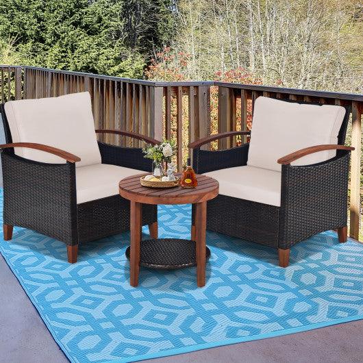 3 Pieces Patio Rattan Furniture Set with Washable Cushion and Acacia Wood Tabletop-Beige at Set Shop and Smile