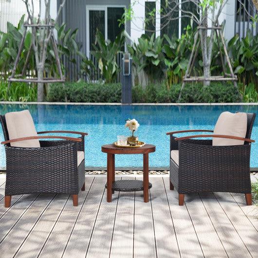 3 Pieces Patio Rattan Furniture Set with Washable Cushion and Acacia Wood Tabletop-Beige at Set Shop and Smile