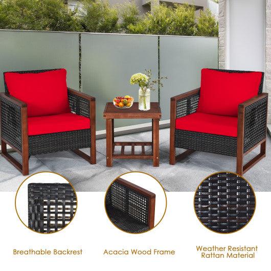 3 Pieces Acacia Wood Patio Furniture Set with Coffee Table-Red at Set Shop and Smile