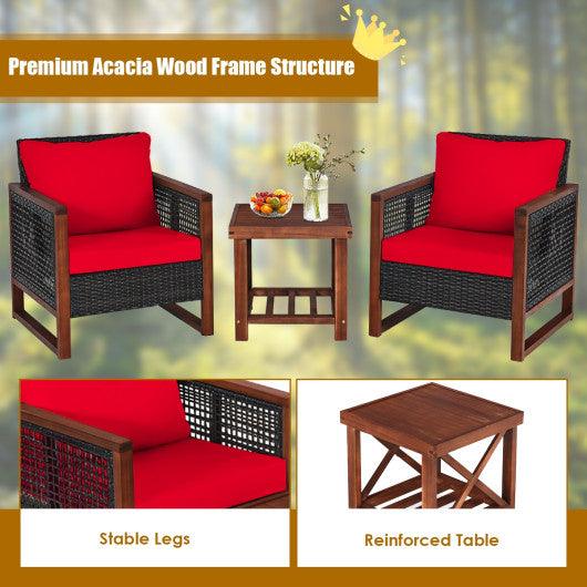 3 Pieces Acacia Wood Patio Furniture Set with Coffee Table-Red at Set Shop and Smile