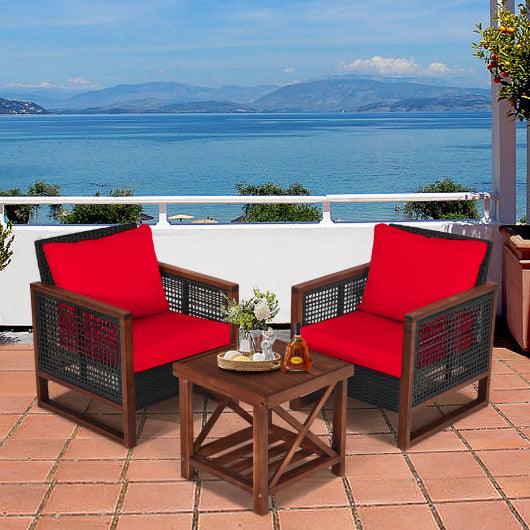 3 Pieces Acacia Wood Patio Furniture Set with Coffee Table-Red at Set Shop and Smile