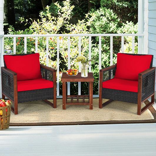 3 Pieces Acacia Wood Patio Furniture Set with Coffee Table-Red at Set Shop and Smile