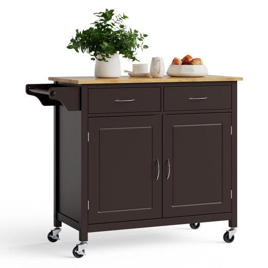 Modern Rolling Kitchen Cart Island with Wooden Top-Brown at Set Shop and Smile