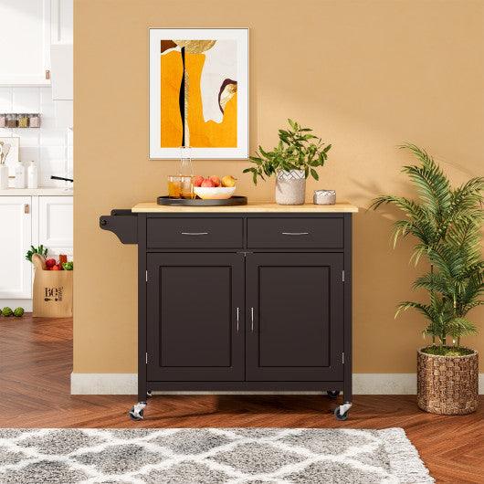Modern Rolling Kitchen Cart Island with Wooden Top-Brown at Set Shop and Smile