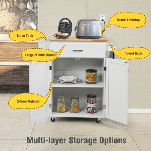 Utility Rolling Storage Cabinet Kitchen Island Cart with Spice Rack-White at Set Shop and Smile