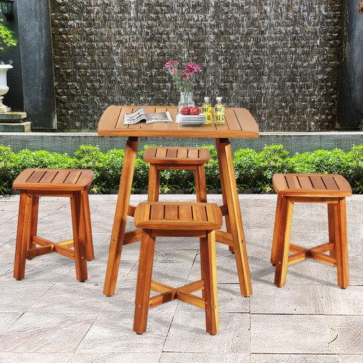 5 Pieces Wood Patio Dining Set with Square Table and 4 Stools at Set Shop and Smile