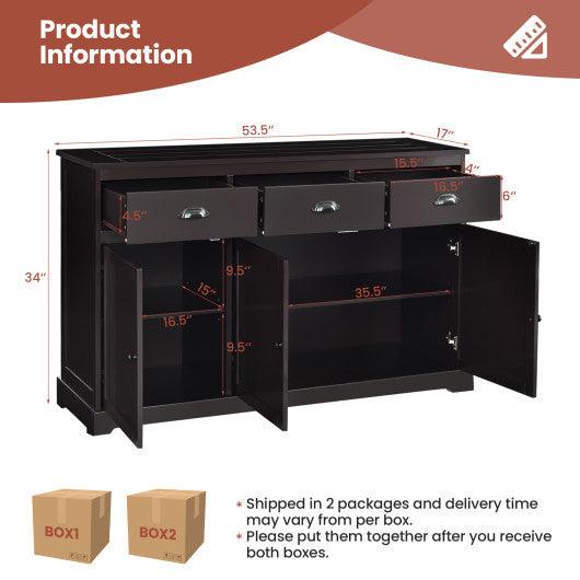 3 Drawers Sideboard Buffet Storage with Adjustable Shelves-Brown at Set Shop and Smile
