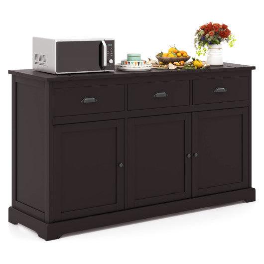 3 Drawers Sideboard Buffet Storage with Adjustable Shelves-Brown at Set Shop and Smile