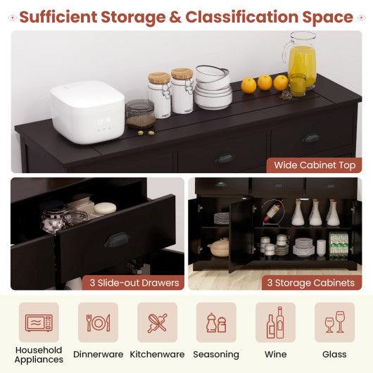 3 Drawers Sideboard Buffet Storage with Adjustable Shelves-Brown at Set Shop and Smile