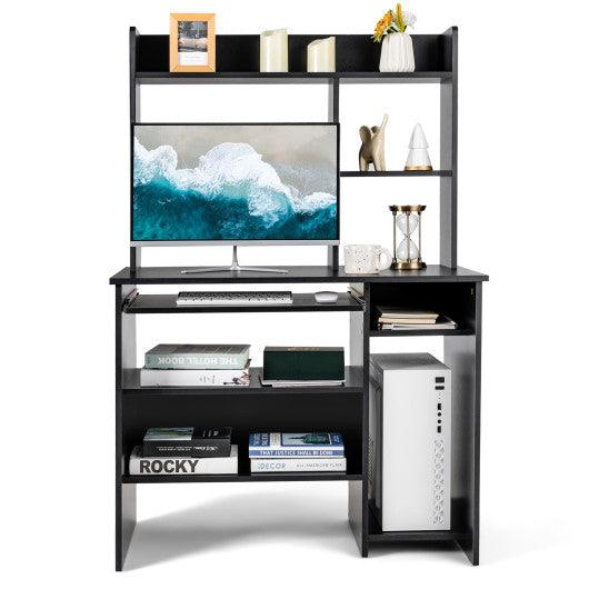 Home Office Computer Desk with Bookcase Keyboard Tray and CPU Stand-Black at Set Shop and Smile