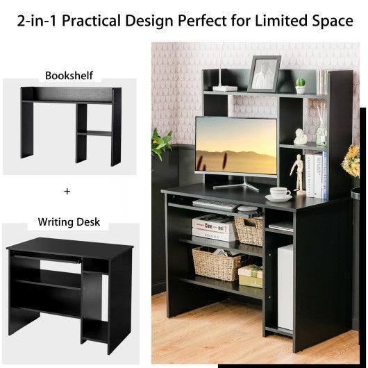Home Office Computer Desk with Bookcase Keyboard Tray and CPU Stand-Black at Set Shop and Smile