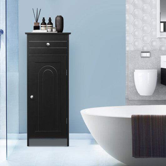 Wooden Storage Free-Standing Floor Cabinet with Drawer and Shelf-Black at Set Shop and Smile