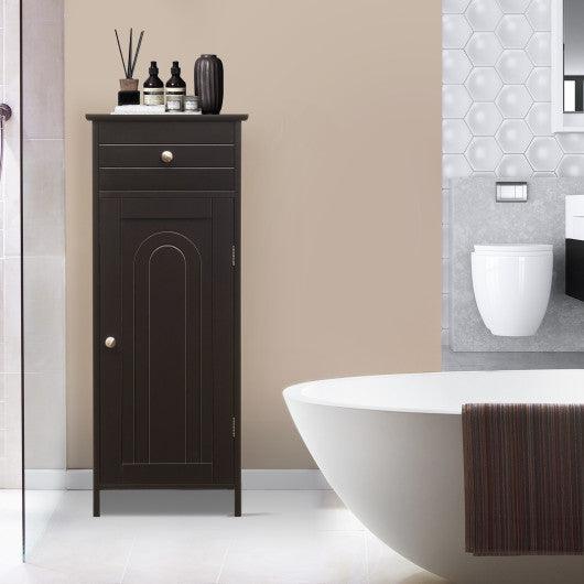 Wooden Storage Free-Standing Floor Cabinet with Drawer and Shelf-Brown at Set Shop and Smile